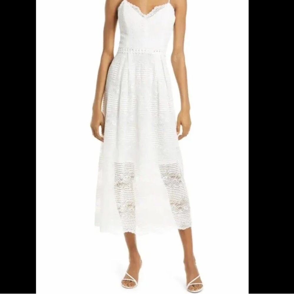 Chelsea 28 White Lace Midi Strappy Tank Dress Crochet